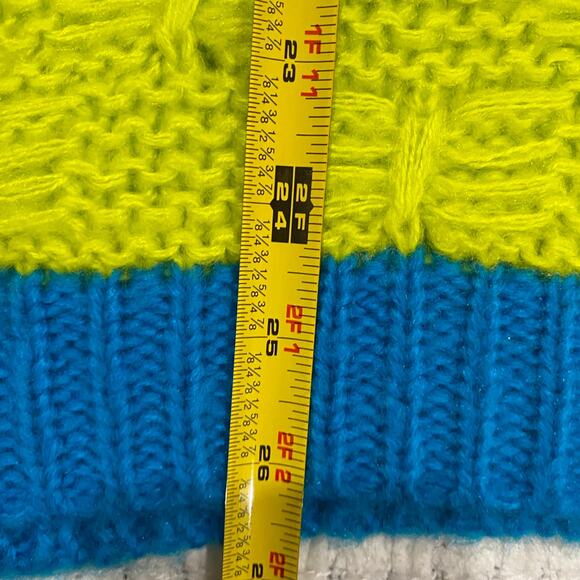 Timing Neon Yellow & Blue Long Sleeve Knit Sweater Size Medium - Picture 8 of 9